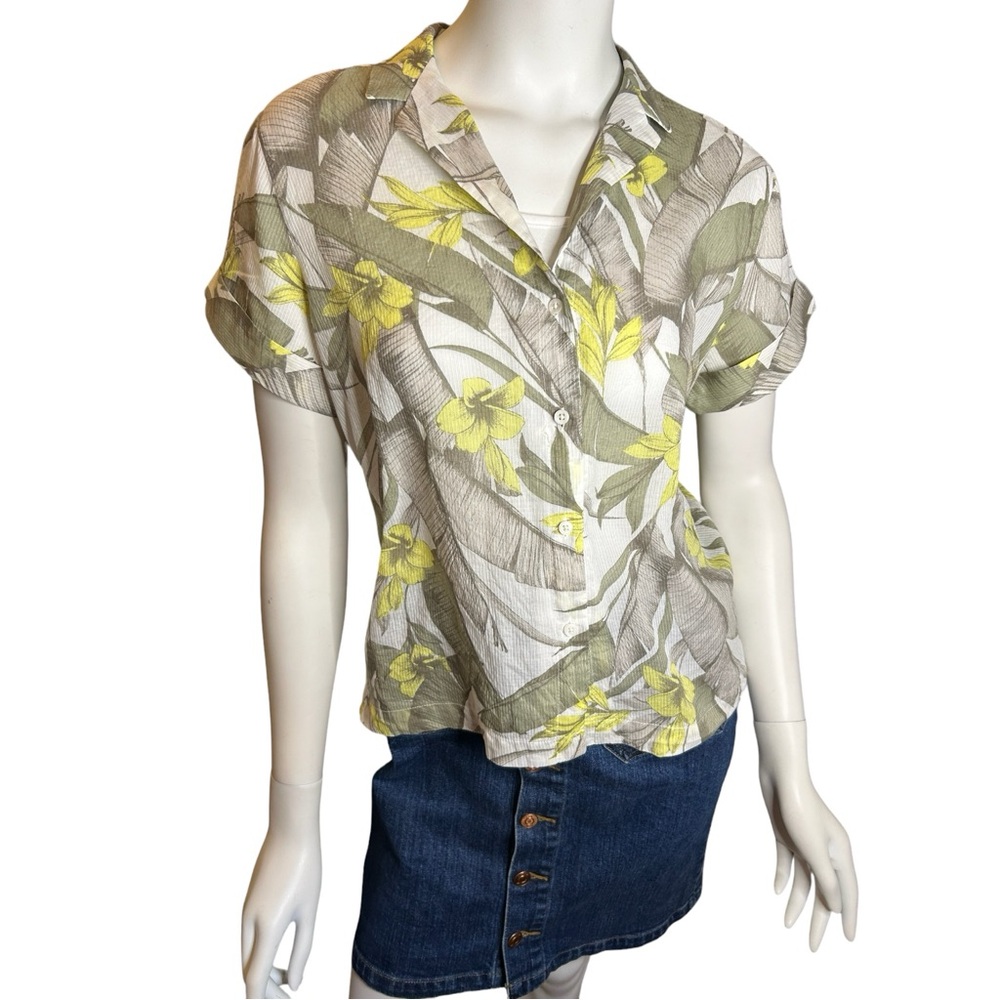 Banana‎ Republic Factory Green Tropical Floral Cotton Button Up Shirt Small